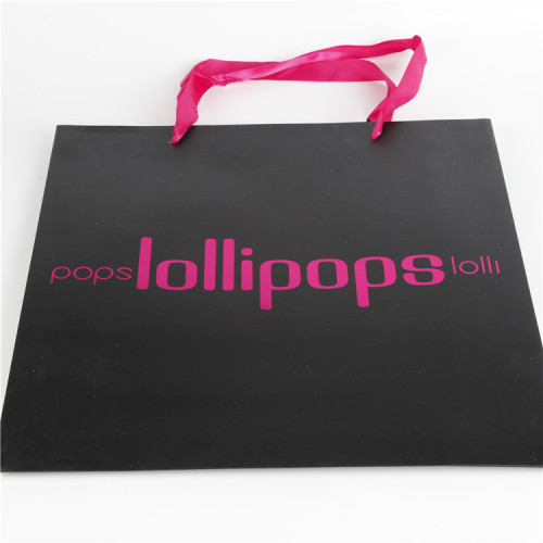 Cheap Large Black Paper Bags with Ribbon Handles
