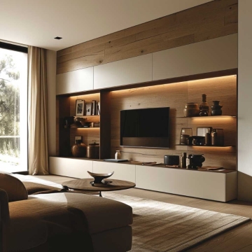 Armoires de meuble de télévision de luxe moderne avec des bandes légères intégrées pour les salons intelligents