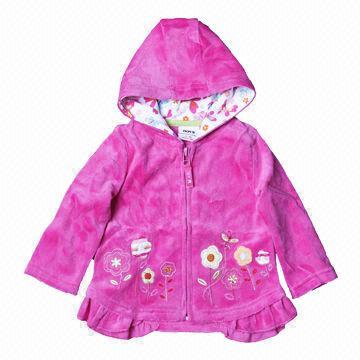 Jacquard velvet baby girls' flower hooded jacket