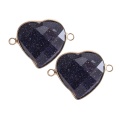 Blue Sandstone 25mm Faceted Heart Connector for Jewelry Making Stone Links with Double Loops