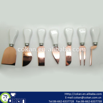 High Quality Rose Gold Color 7pcs cheese knife set with ceramic handle,cheese tool set CK-KS036