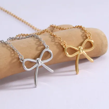 Fashion 18K Gold Plated Necklace Pendants for Jewelry Making - Gold Bow Necklace