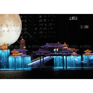 Floating Lake Fountain ມີແສງ