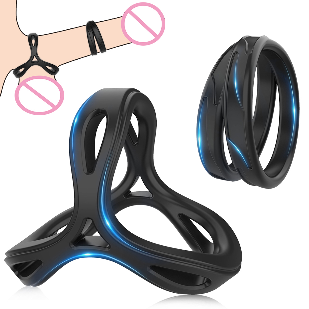 Cock Rings Black 100% Waterproof 2-Ring Physical Locking