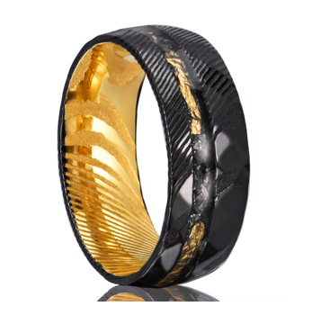 New Fashionable Unisex High Quality Yellow Gold and Black Plated Damascus Steel Rings with Free Shipping