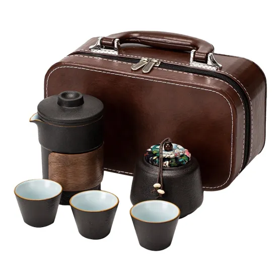 Ceramic Travel Tea Set: Portable Porcelain Drinkware with a Chinese Kung Fu Tea Pot and Gift Bag
