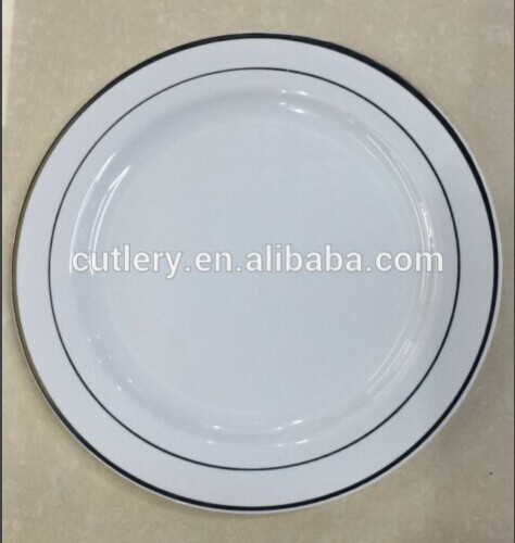 ET-02 9.0\" white with silver rim disposable plastic plate