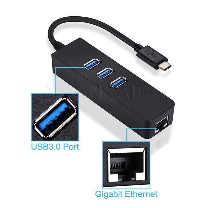 USB-C to 3-Port USB Hub with Gigabit Ethernet