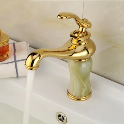 Gold Basin Taps: Unique Design Marble Stone Brass Jade Retro Bathroom Faucets with Crystal