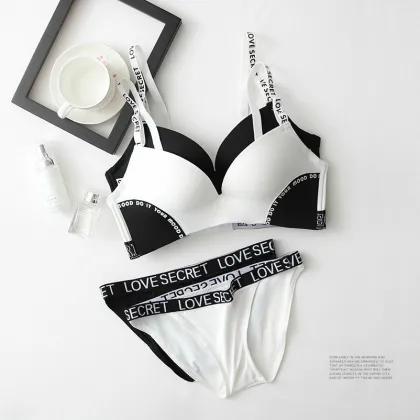 Custom Logo Love Secret Letter Fashion 32A-B Cup Wireless Comfort Adjustable Bra and Panties Set