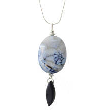 Natural Gemstone Agate Necklace with Silver Chain