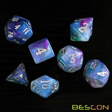 Juego de dados de piedra mágica de Bescon, juego de dados de RPG poliédrico de 7 piezas de ojos de dragón, juego de caja de lata