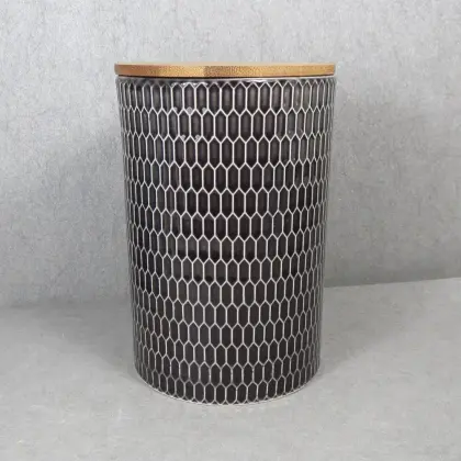 Embossed Ceramic Storage Jar With Bamboo Lid