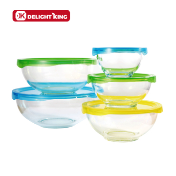 Plastic Lids 5pcs Glass Salad Bowl for Mixing
