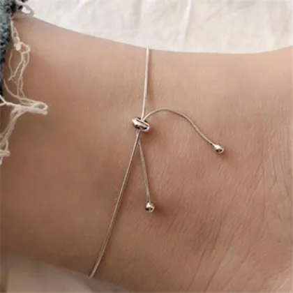 Yiwu Aceon Stainless Steel Snake Chain Anklet with Adjustable Beads