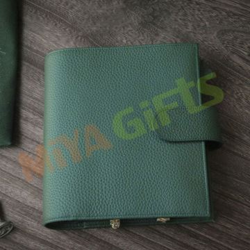 Dark Green A6 Leather Binder Planner Notebook Cover with Back Pocket
