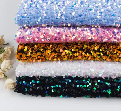 Multi-Color Holographic Sequin Polyester Fabric: 5mm, 100% Polyester, 3D Sequin Velvet Material