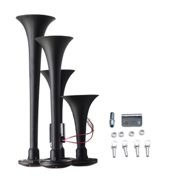 150DB Universal 4 Trumpets 12V/24V Loud Musical Air Horn Kit for Trucks, Cars, SUVs, Boats, and Tractors