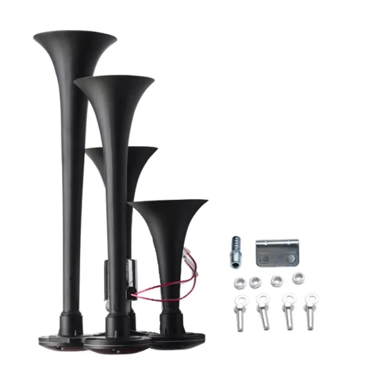 150DB Universal 4 Trumpets 12V/24V Loud Musical Air Horn Kit for Trucks, Cars, SUVs, Boats, and Tractors