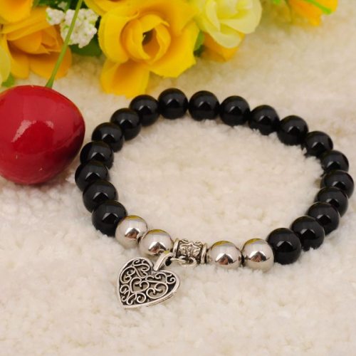 Natural Black Onyx Bracelet Gemstone jewelry alloy pendants