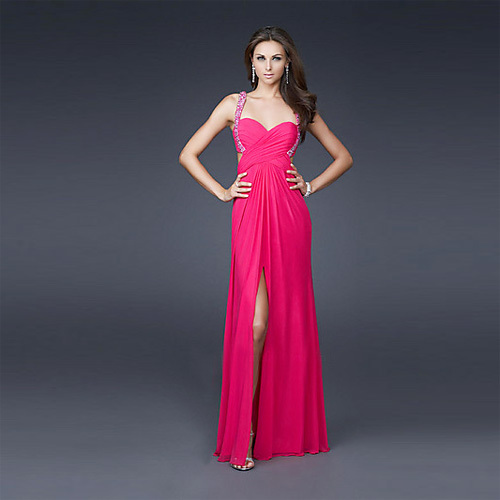 Sweetheart brede riemen full-length chiffon kralen