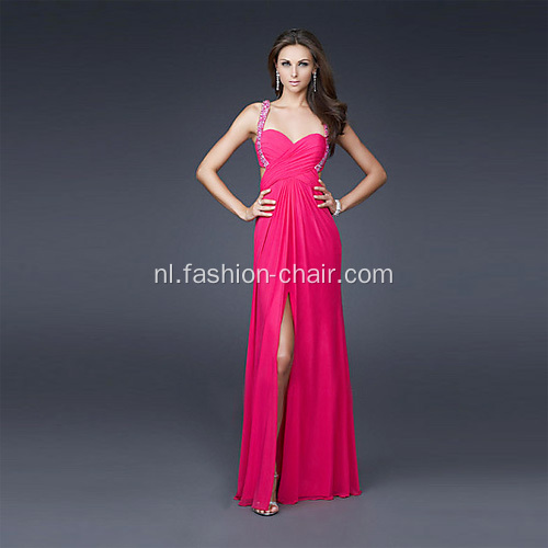 Sweetheart brede riemen full-length chiffon kralen