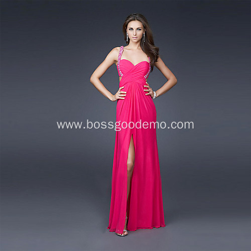 Sweetheart Wide Straps Full-length Chiffon Beading