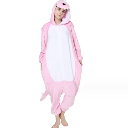Flannel Pink Dinosaur Cartoon Animal Onesie Pajamas for All Ages