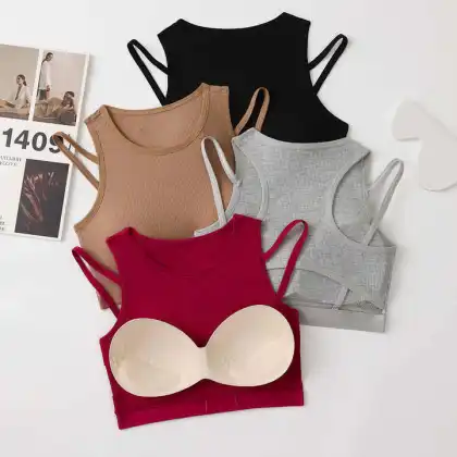 French Sexy Triangle Cup Wireless Cotton Sports Bra Set
