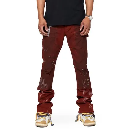 Stacked Denim Pant Jeans Distressed Tattered Flare Jeans