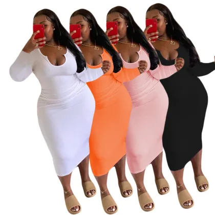 Autumn Hot Selling U-Neck Slim Fit Sexy Dress