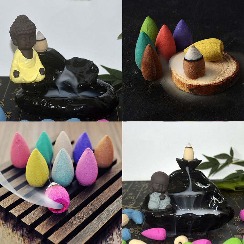 20PCS Floral Incense Cone With Tray Colorful Fragrance Scent Tower Incense Mixed Scent Aromatherapy Fresh Air Aroma Spice