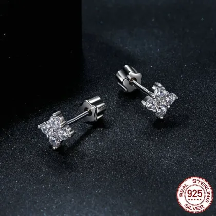 Simple Sparkle Moissanite Diamond Stud Earrings S925 Sterling Silver Platinum Plated Jewelry for Women