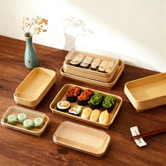 Disposable Kraft Paper Food Tray Eco-Friendly Takeaway