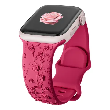 Floral Engraved Silicone Watch Bands Strap for iPhone Watch iWatch 38mm/45mm/49mm Series 9 SE 7 6 8