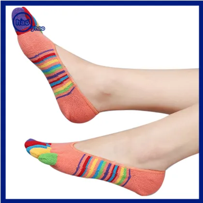 Yhao Summer Colorful Strip Pattern Invisible Socks Toes Socks