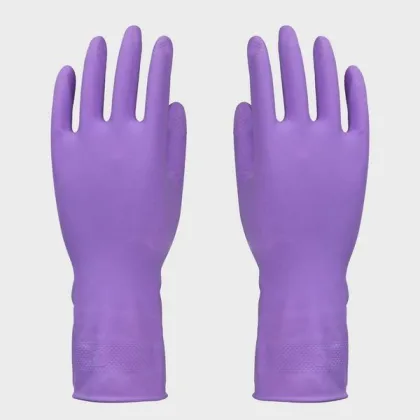 Spray Flocklined Natural Rubber Latex Gloves To Protect Hands , Purple