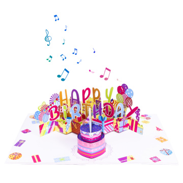 Biglietto musicale pop-up per torta di compleanno rosa 3D