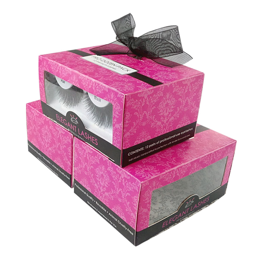 Pink Folding Eyelashes Cosmetic Box with Window