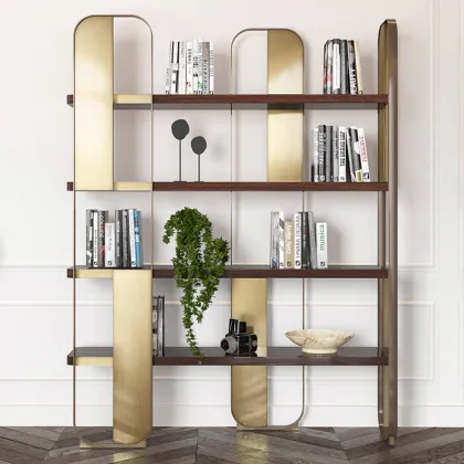 Modern Gold Metal Bookcase for Home Office and Living Room
