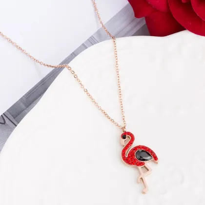 Fashion Diamond Flamingo Pendant Necklace Wholesale