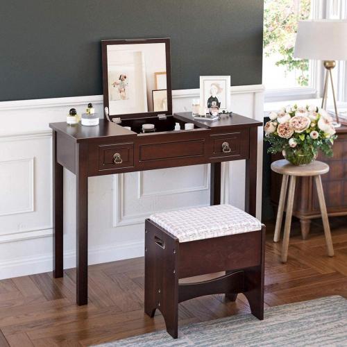 2 Drawers Vanity Set with Flip Top Mirror