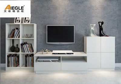Modern White Wooden Icd TV Stand with Book Shelf for Living Room Furniture