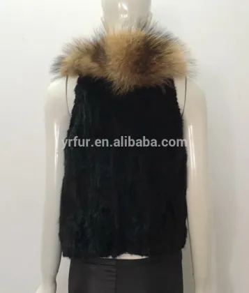 YR976 Genuine Raccoon and Mink Fur Patchwork Fur Vest Cropped Fur Vest