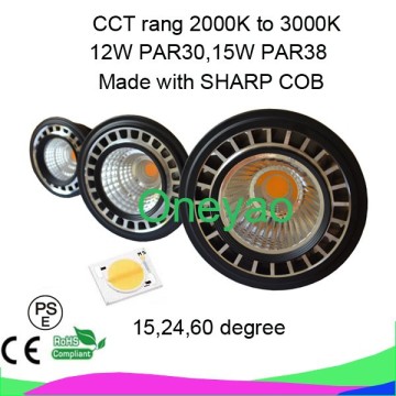 rang from 2000K to 3000K RA94 E27 15W LED PAR38 CCT adjustable spotlight