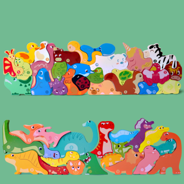 3D Wooden Learning Toys: Alphabets, Numbers, Animals, and Dinosaurs for Multi-Play and Stack Building