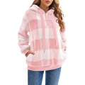 Long Sleeve Hooded Plaid Casual Sweatshirt