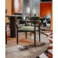 Silla de comedor verde de lujo con pierna de metal