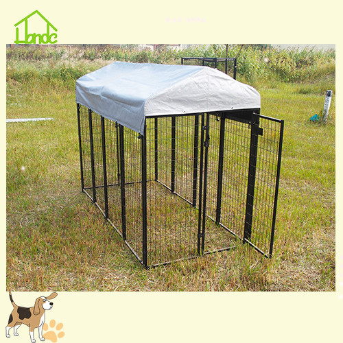 Customizable black mesh dog cage with tarpaulin