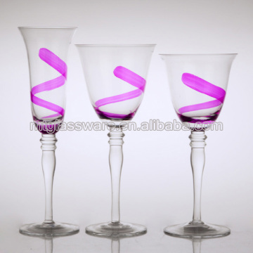 hand blown set of 3 painted color wine glass set